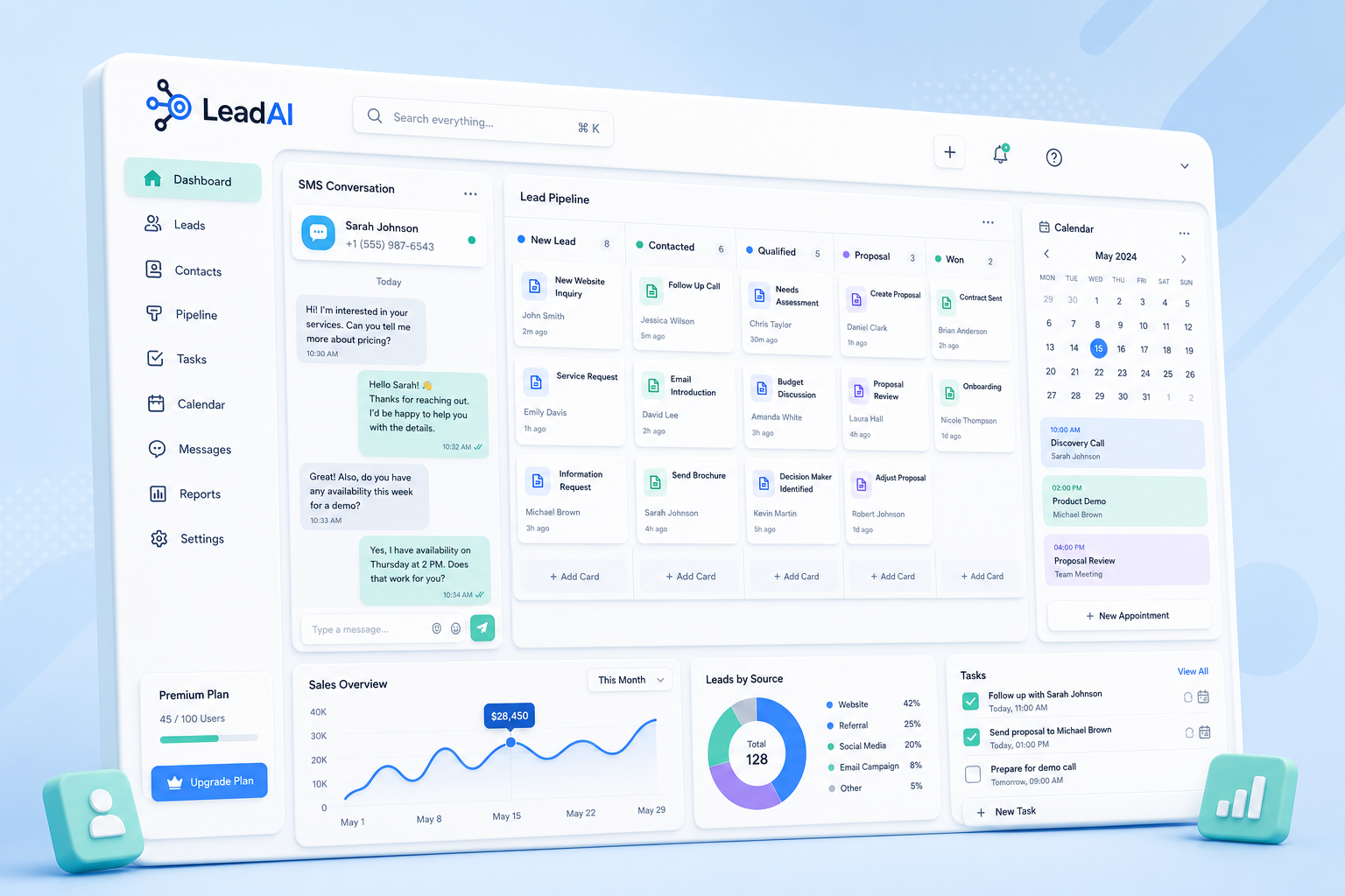 LeadAI CRM dashboard preview